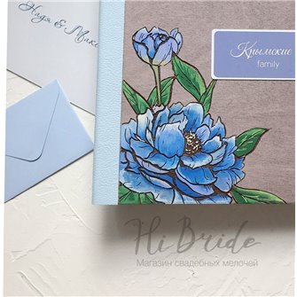 Синие цветы - Деревянный свадебный фотоальбом 